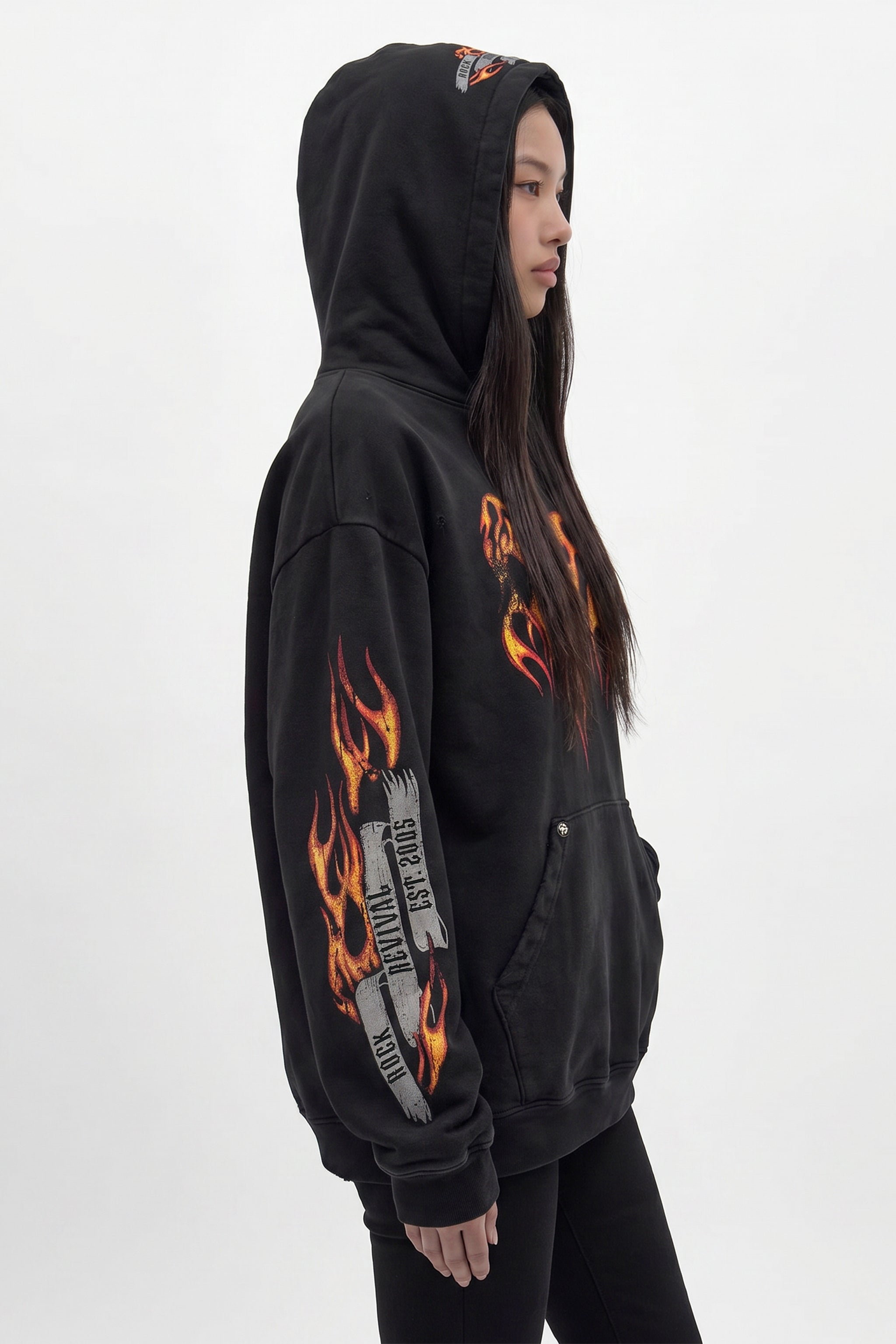 (RRH10222W) Molten Script Hoodie in Black (Women's Version) - Rock Revival®
