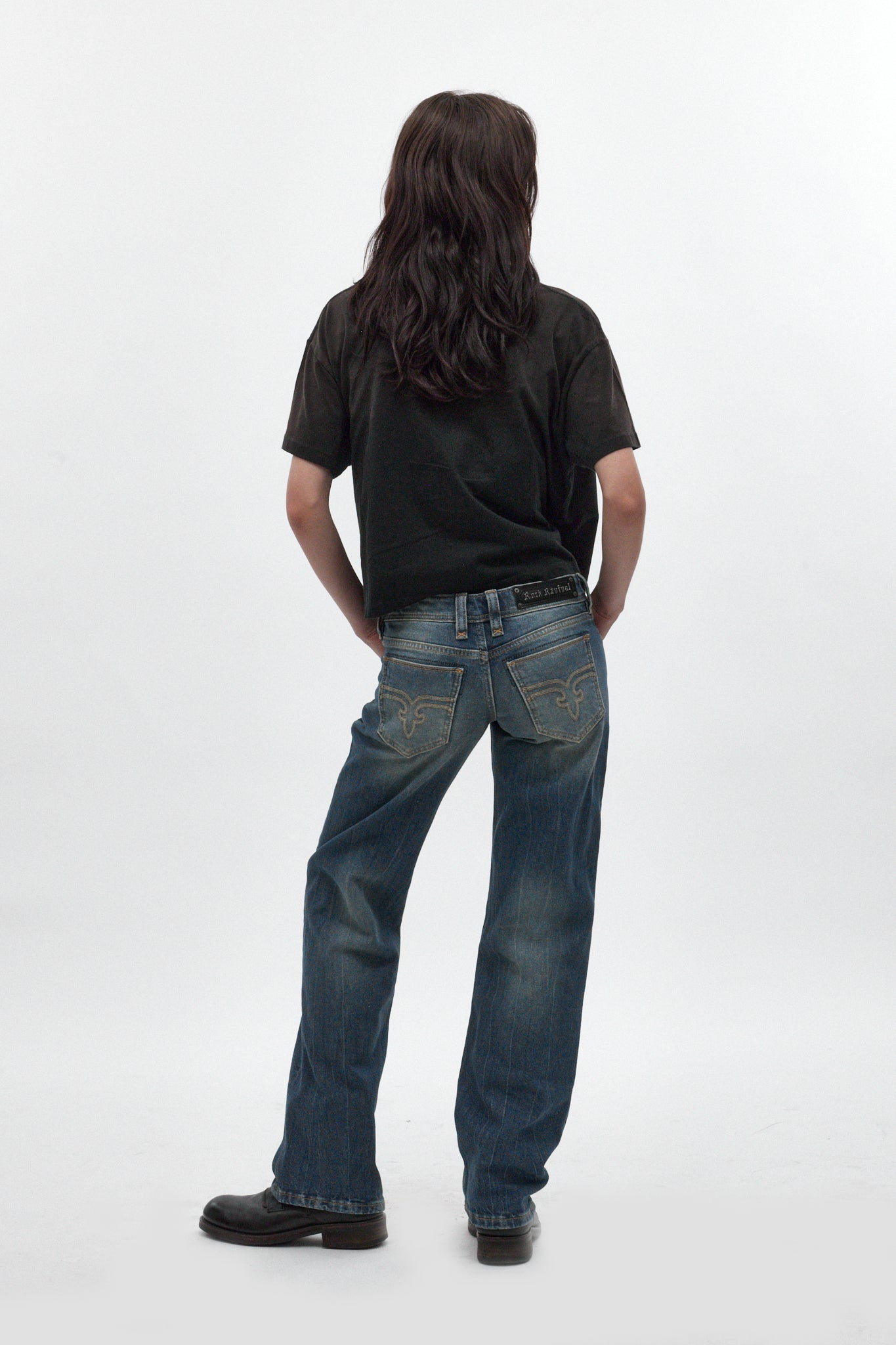 Isa Low-Rise Baggy Jeans in Vintage Blue - Rock Revival®