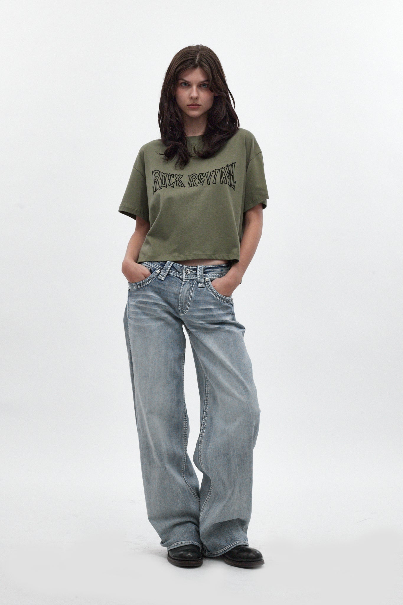 Lakia High Rise Wide Leg Jeans in Acid Blue - Rock Revival®