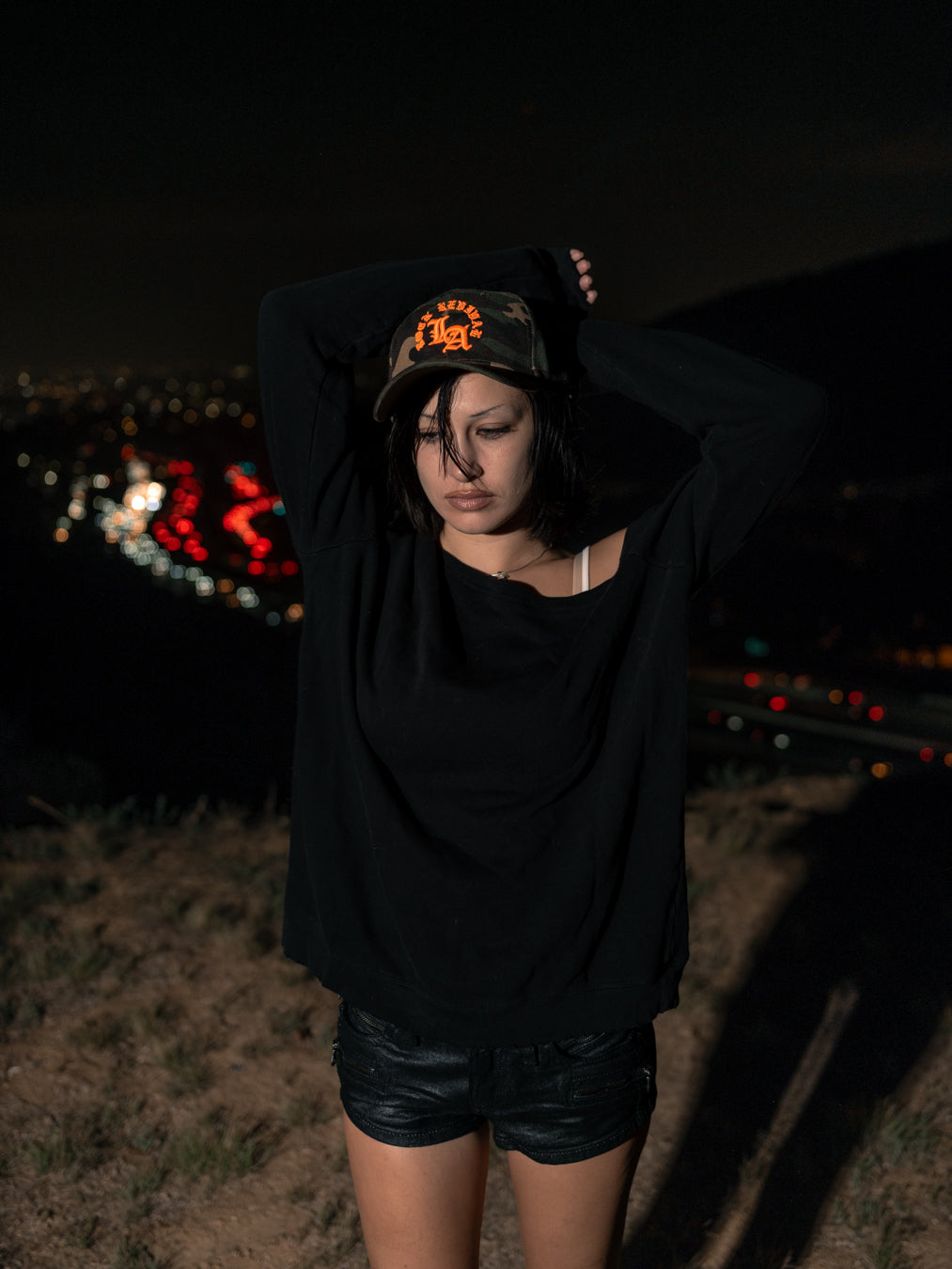 Rock Revival Orange Embroidery LA Logo Adjustable Hat in Camo