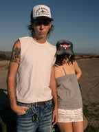 Rock Revival® Logo Snapback Trucker Hat in White / Black