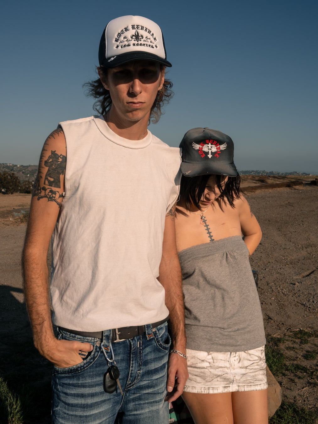 Rock Revival® Logo Snapback Trucker Hat in White / Black