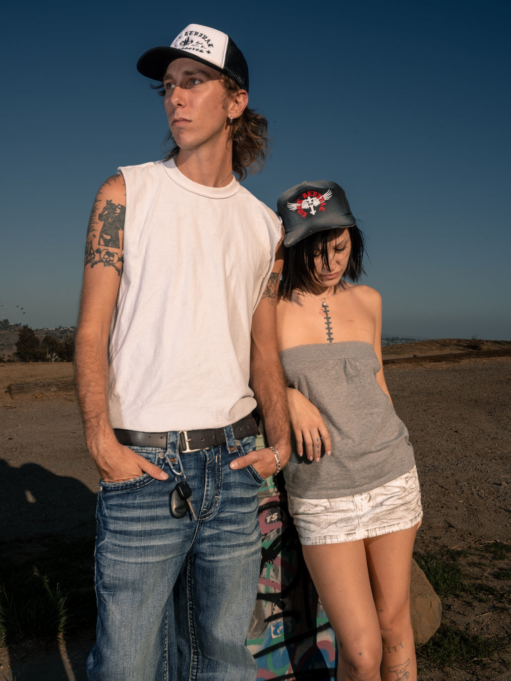 Rock Revival® Logo Snapback Trucker Hat in White / Black