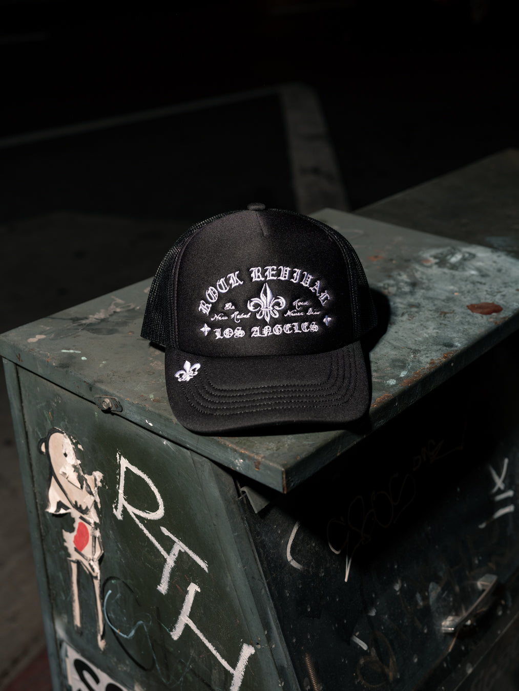 Rock Revival® Logo Snapback Trucker Hat in Black