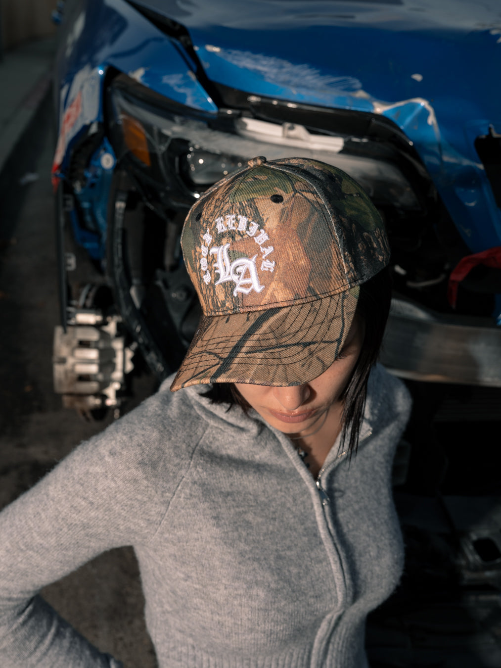Rock Revival White LA Logo Adjustable Hat in Real Tree Camo