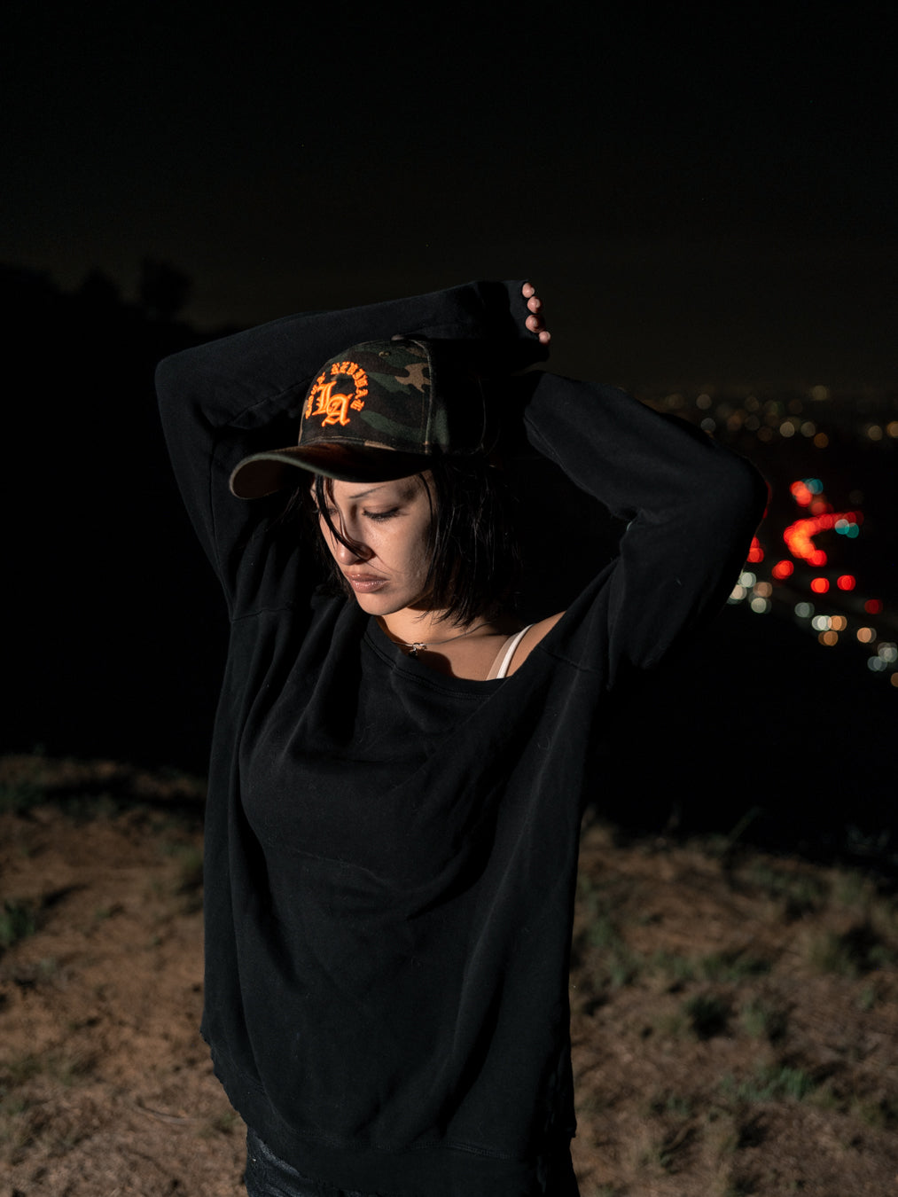 Rock Revival Orange Embroidery LA Logo Adjustable Hat in Camo