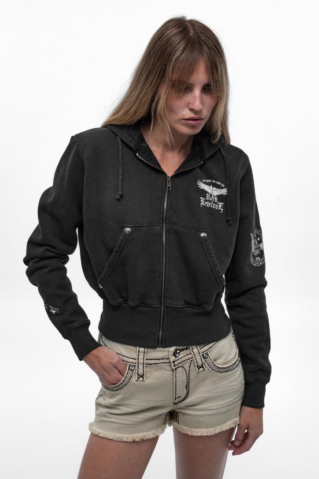 Midnight Renegade Fitted Cropped Hoodie in Black