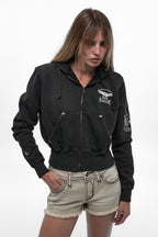 Midnight Renegade Fitted Cropped Hoodie in Black