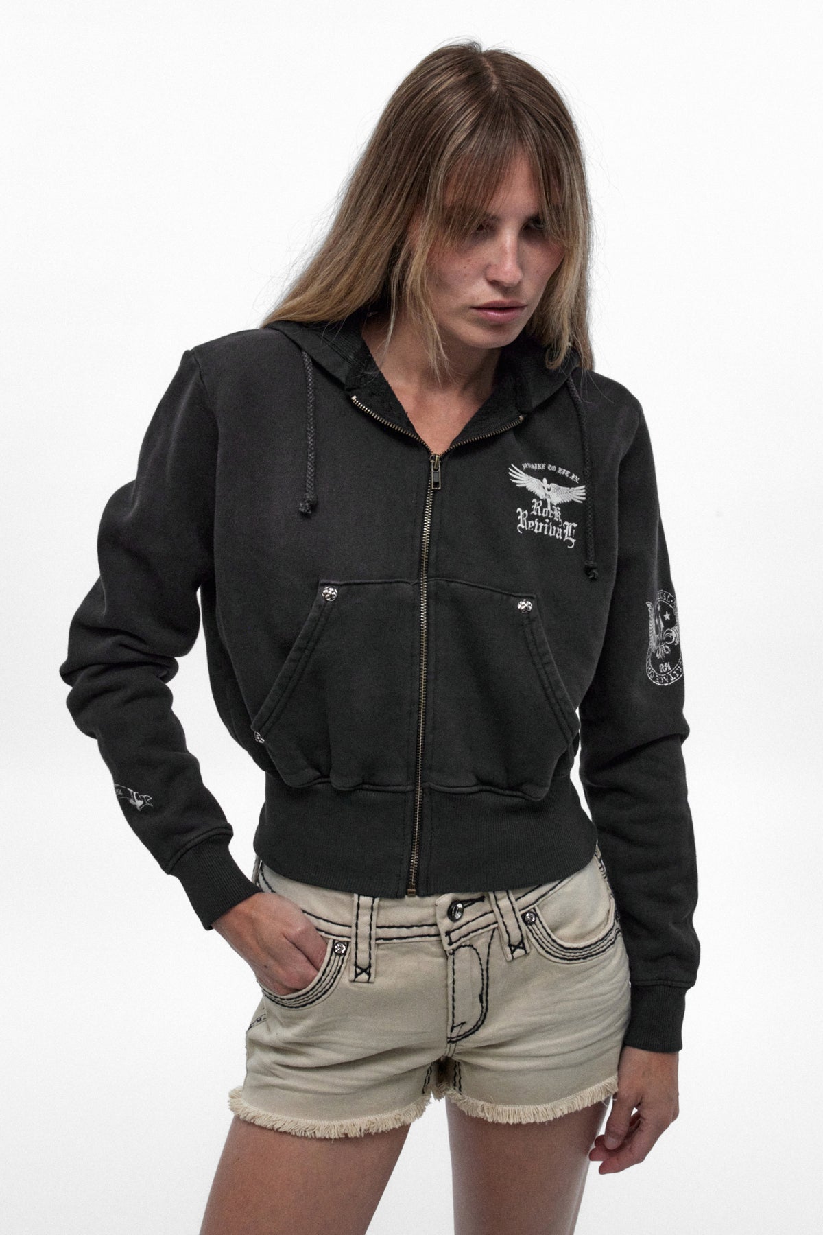 Midnight Renegade Fitted Cropped Hoodie in Black