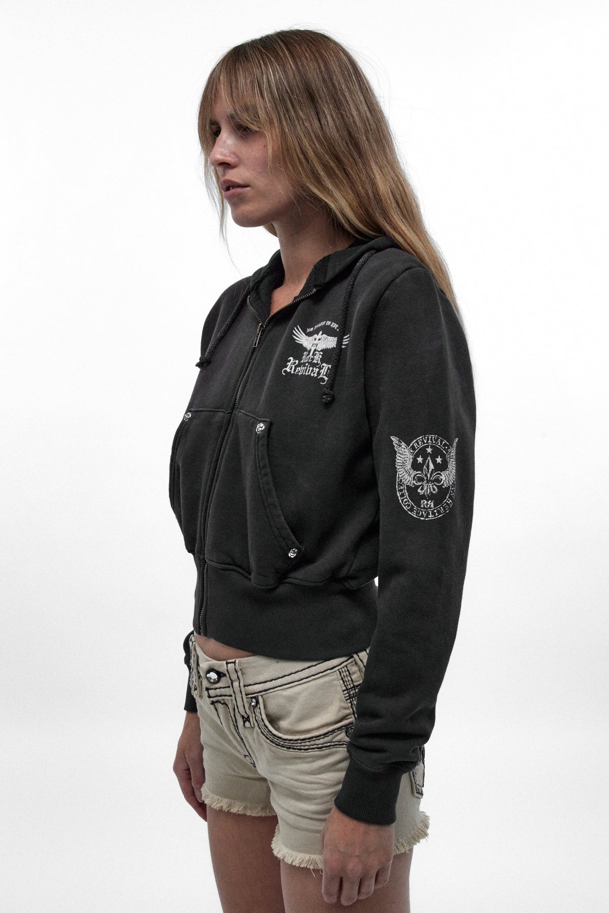 Midnight Renegade Fitted Cropped Hoodie in Black