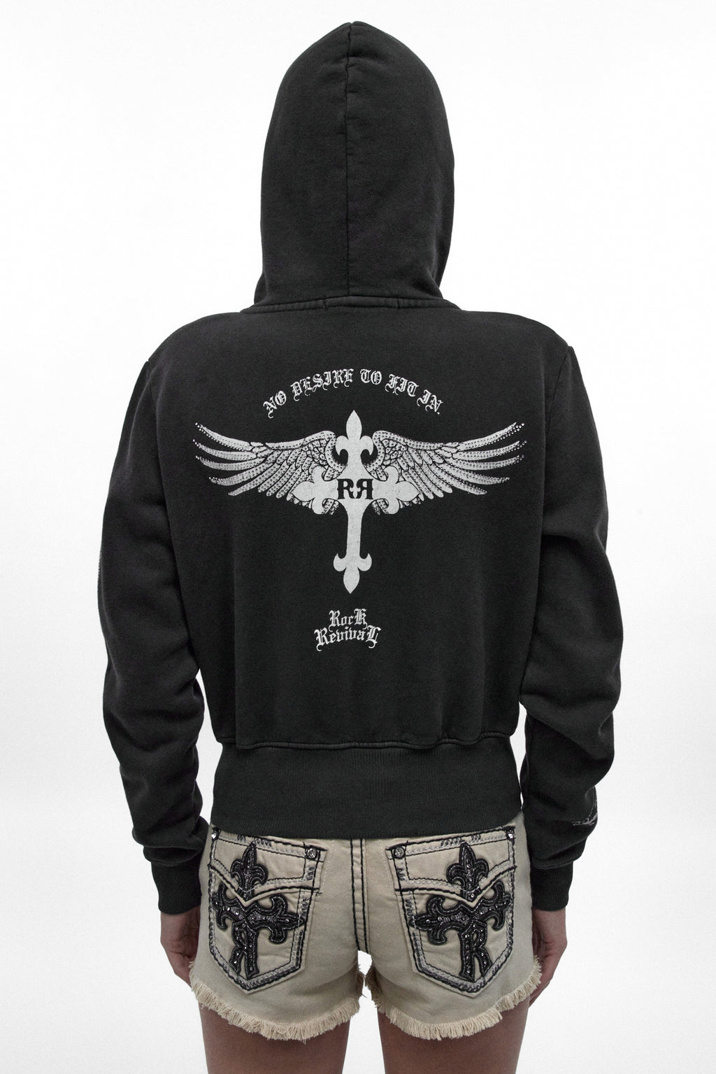 Midnight Renegade Fitted Cropped Hoodie in Black