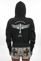 Midnight Renegade Fitted Cropped Hoodie in Black