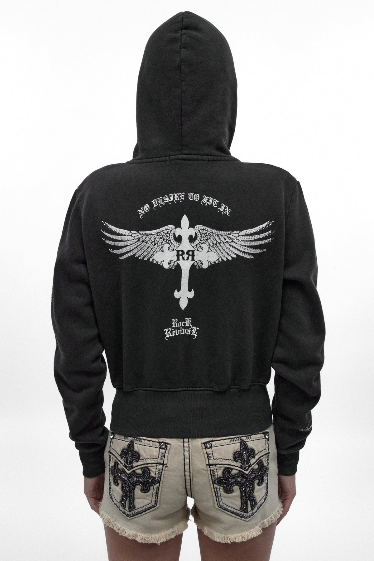 Midnight Renegade Fitted Cropped Hoodie in Black