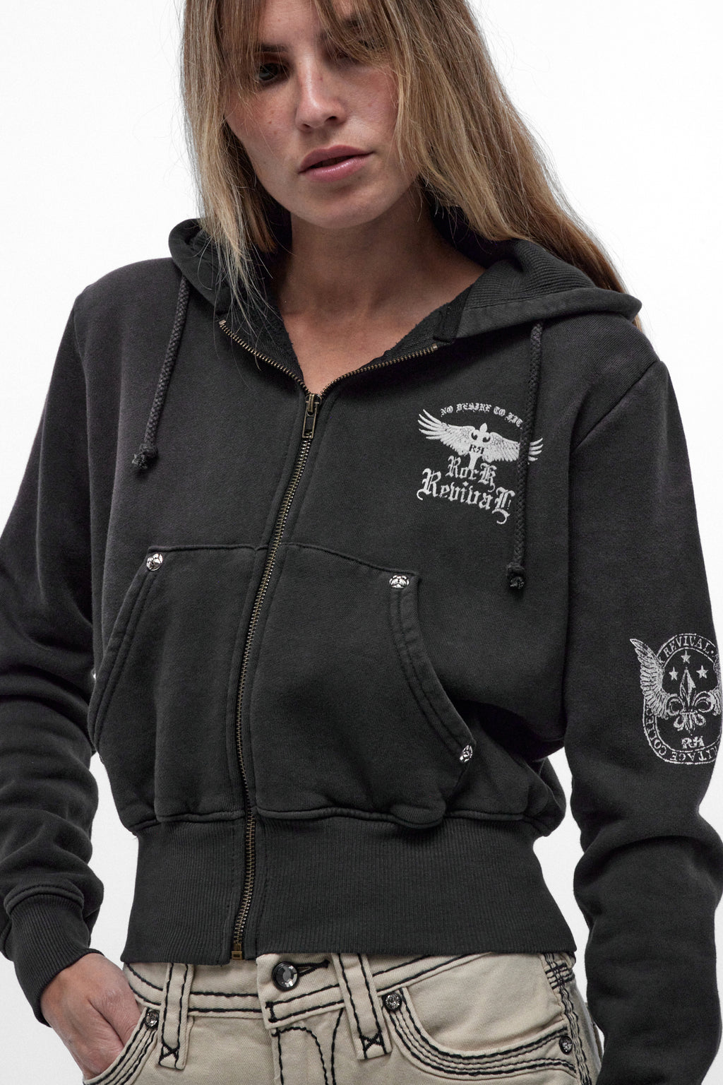 Midnight Renegade Fitted Cropped Hoodie in Black