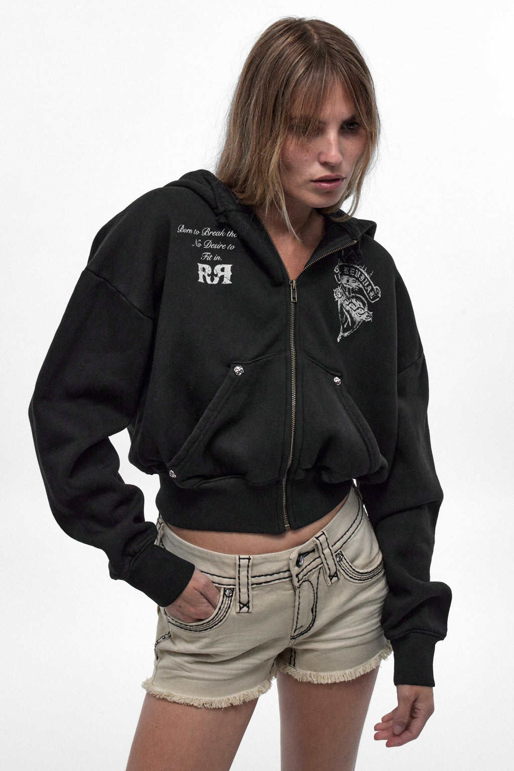Noir Vixen Fitted Cropped Hoodie in Black