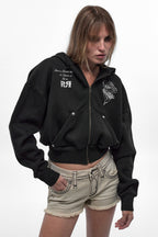 Noir Vixen Fitted Cropped Hoodie in Black