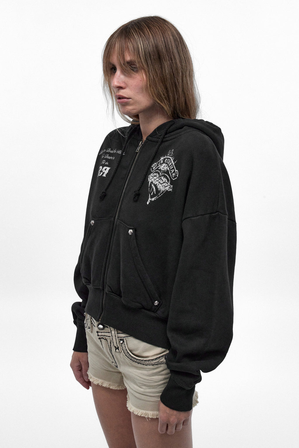 Noir Vixen Fitted Cropped Hoodie in Black