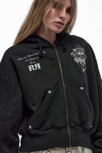 Noir Vixen Fitted Cropped Hoodie in Black