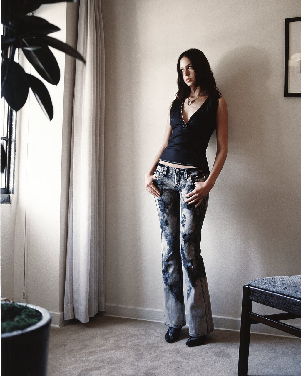 Kamil Super Low-Rise Moto Bootcut Jeans in Storm