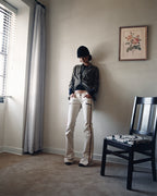 Kamil Super Low-Rise Bootcut Jeans in White/Red Stripe