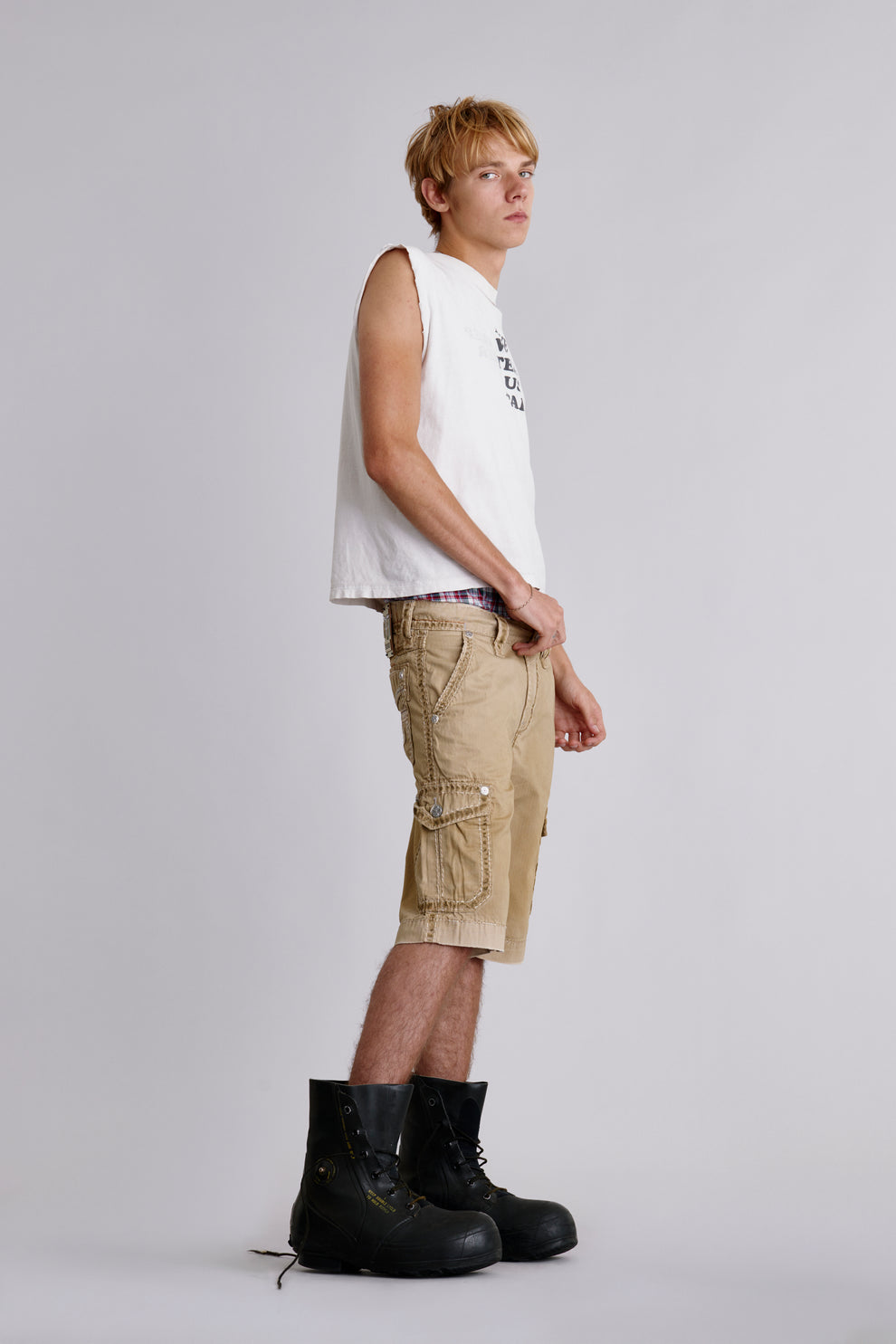 Khaki Cargo Shorts Light Wash Rock Revival