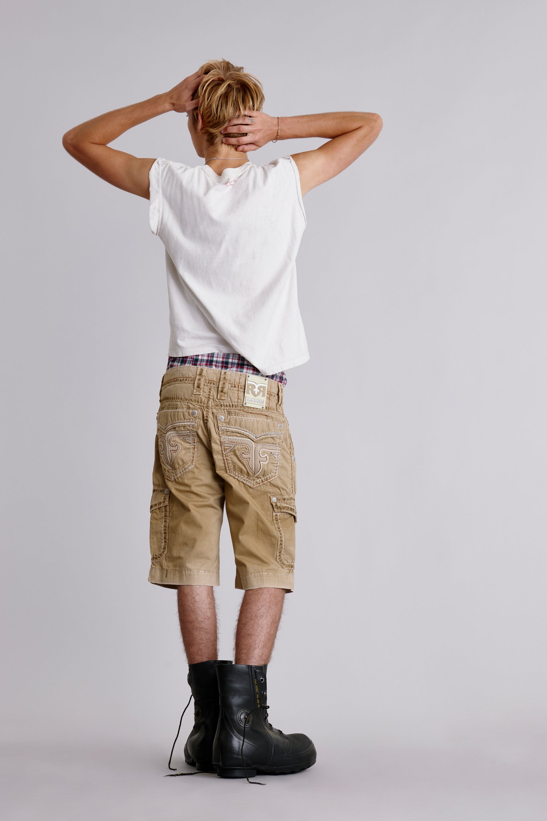 Khaki Cargo Shorts Light Wash Rock Revival