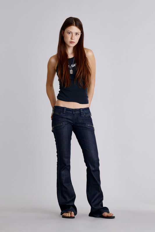 Kamil Super Low-Rise Moto Bootcut Jeans