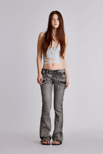 Kamil Super Low-Rise Moto Bootcut Jeans