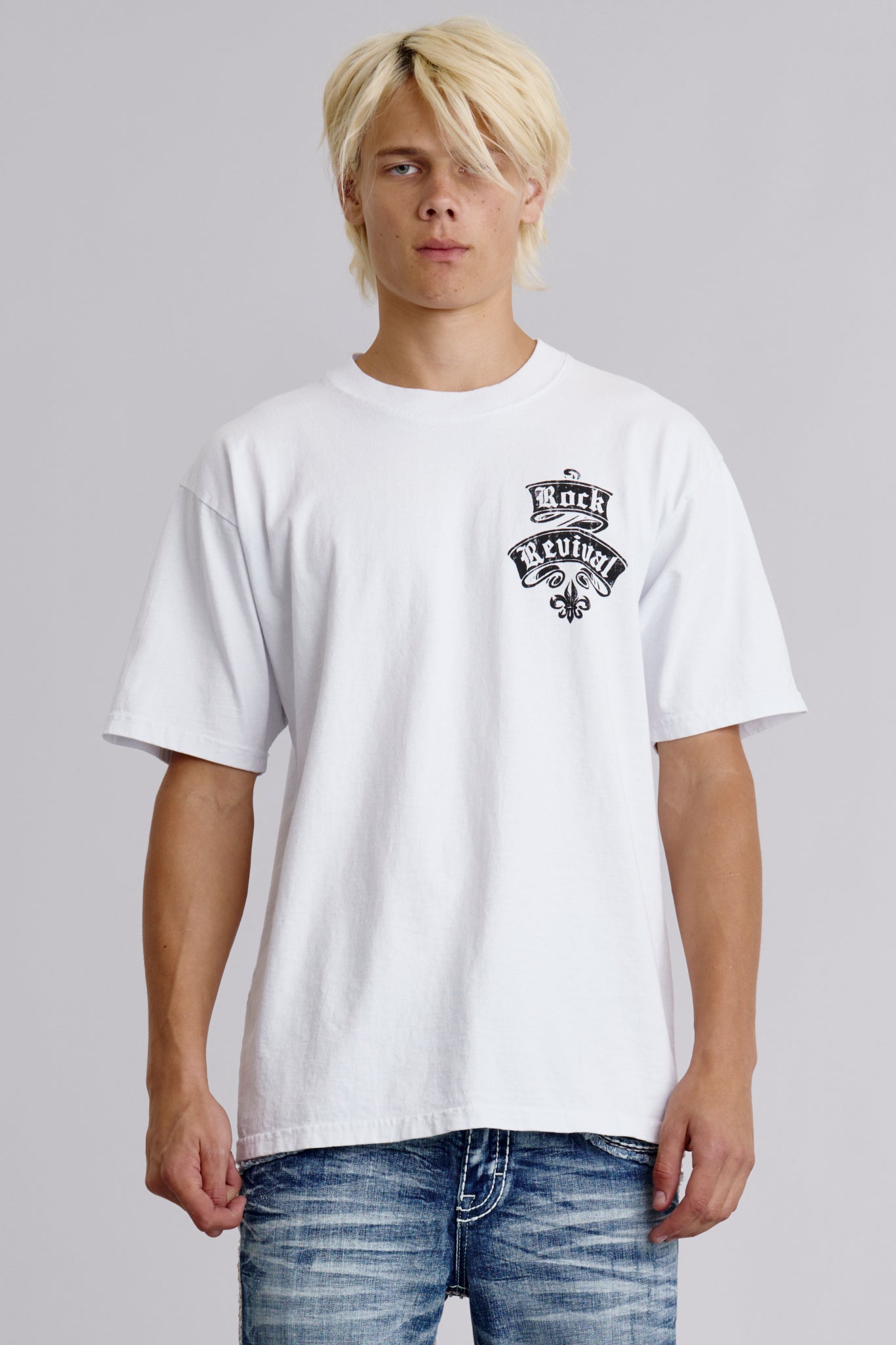 Rock Revival Crest Tee in White - Rock Revival®