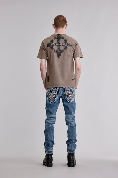 LA Cross Tee in Dusty Brown - Rock Revival®