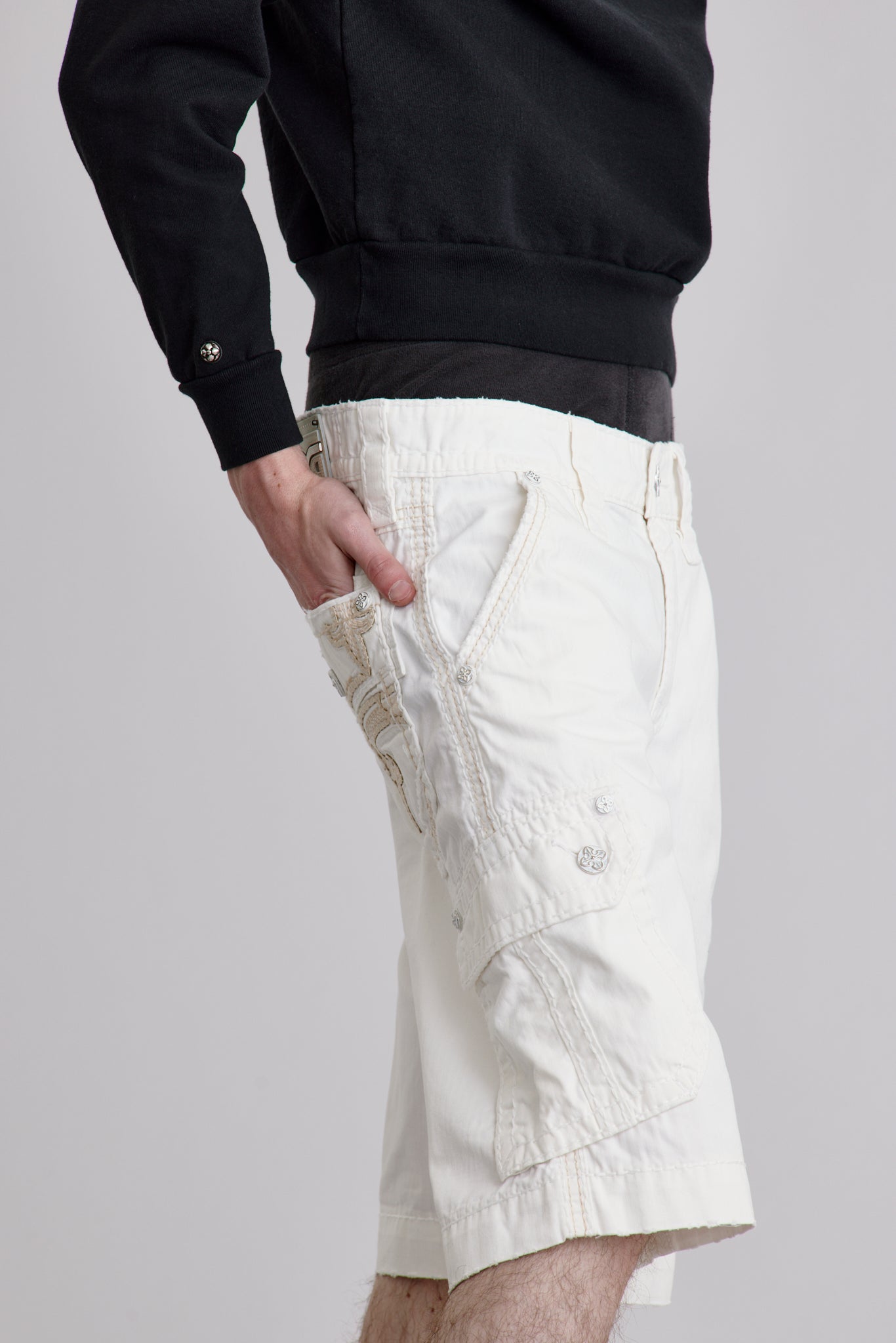 White Cargo Shorts | White Wash | Rock Revival