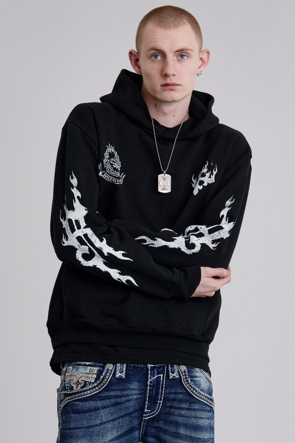 Inferno Crest Hoodie in Black - Rock Revival®