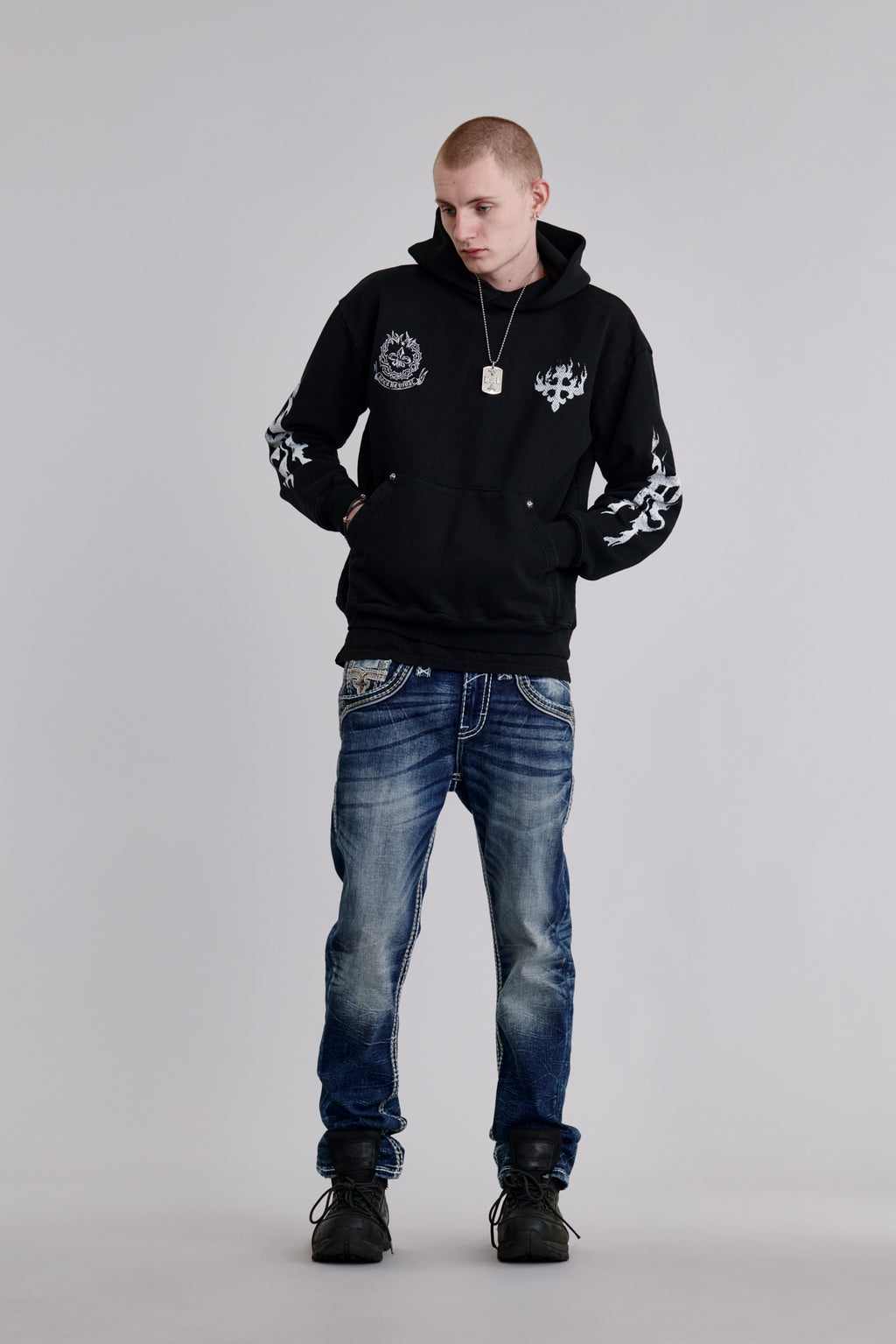 Inferno Crest Hoodie in Black - Rock Revival®