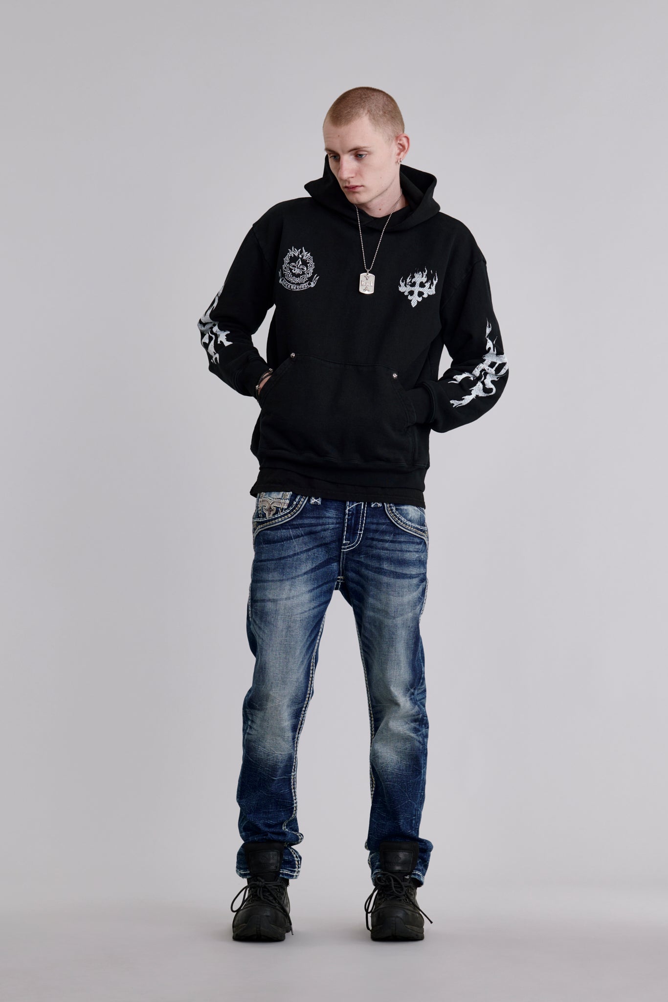 Inferno Crest Hoodie in Black - Rock Revival®