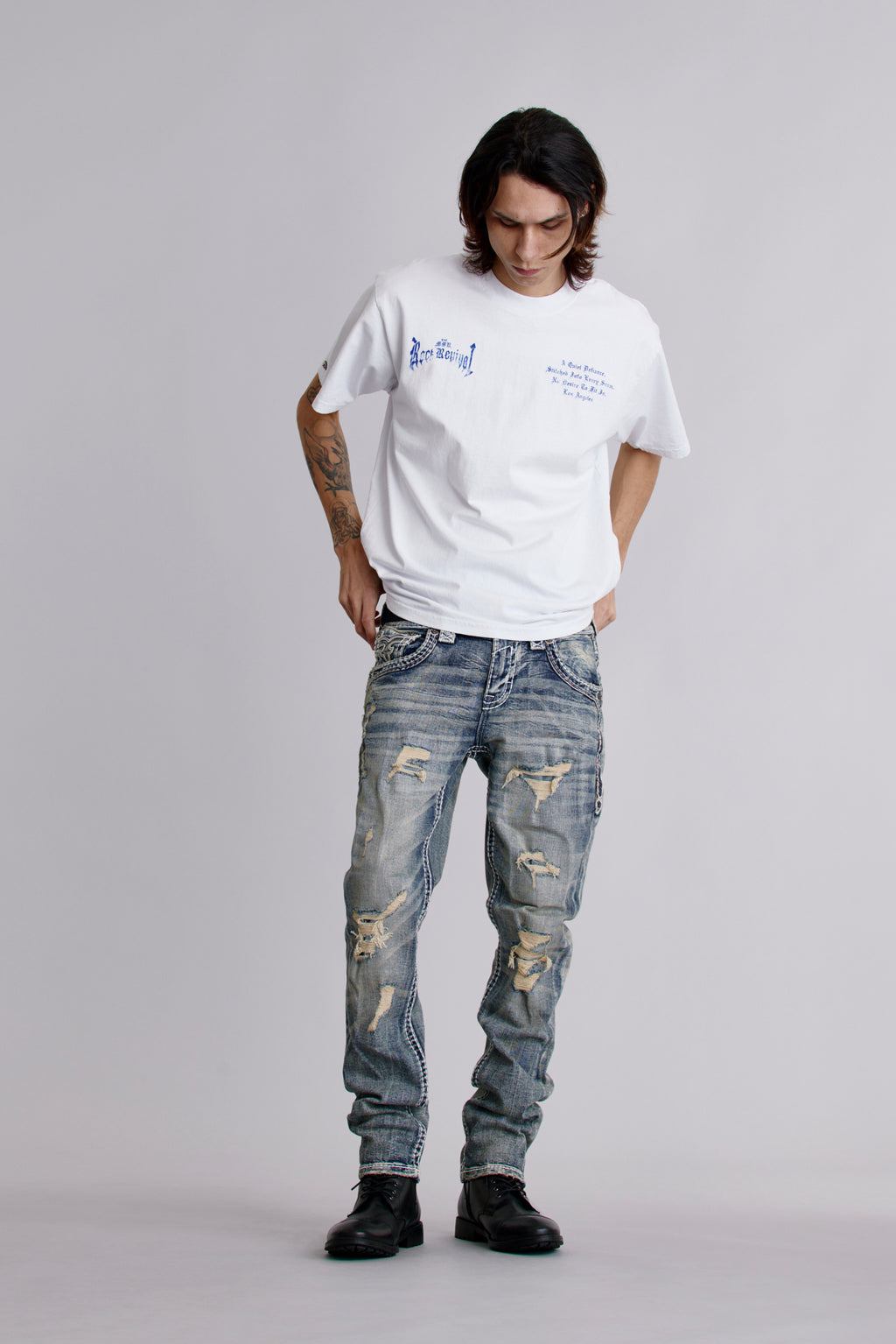 LA Cross Tee in White - Rock Revival®