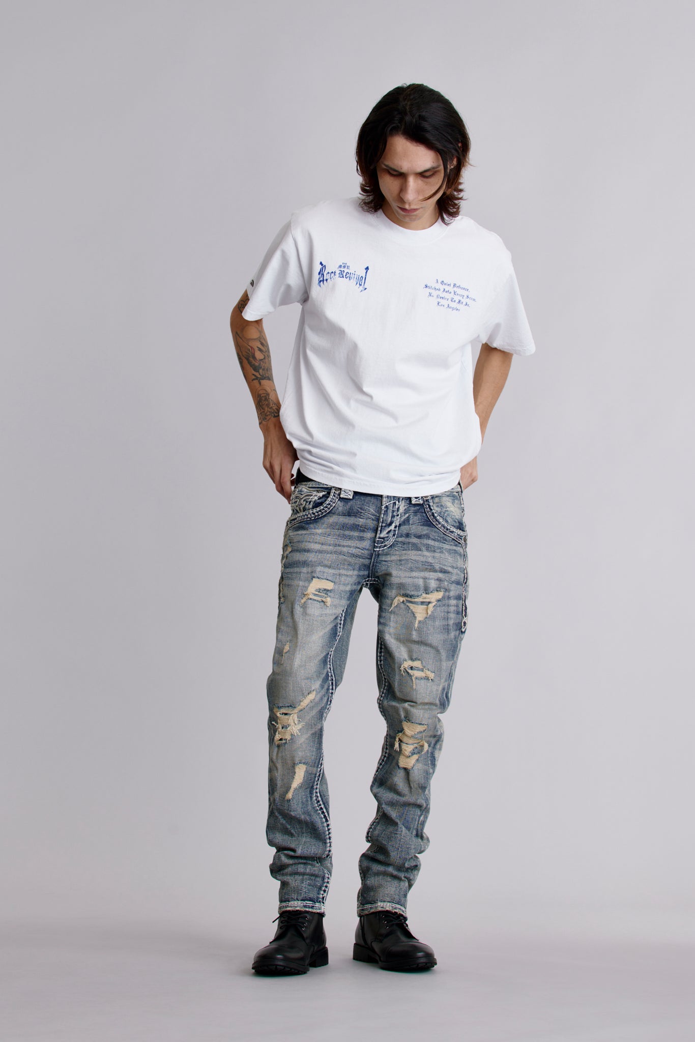 LA Cross Tee in White - Rock Revival®