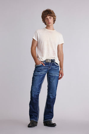 【HI FI FNK】(W) Talon Strap Bootscut Denim Alvin Bootcut Jeans | Dark Wash | Rock Revival