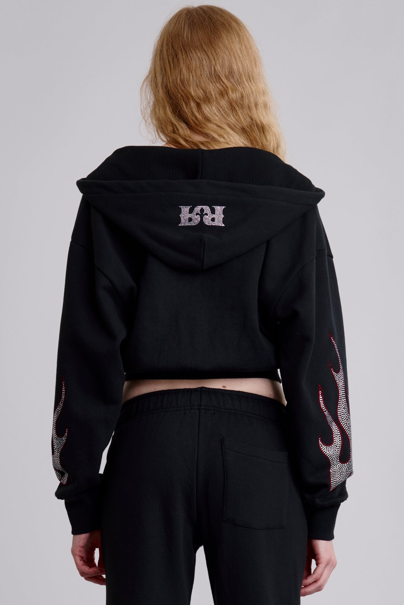 Chrome Flame Loose Cropped Hoodie | Black | Rock Revival