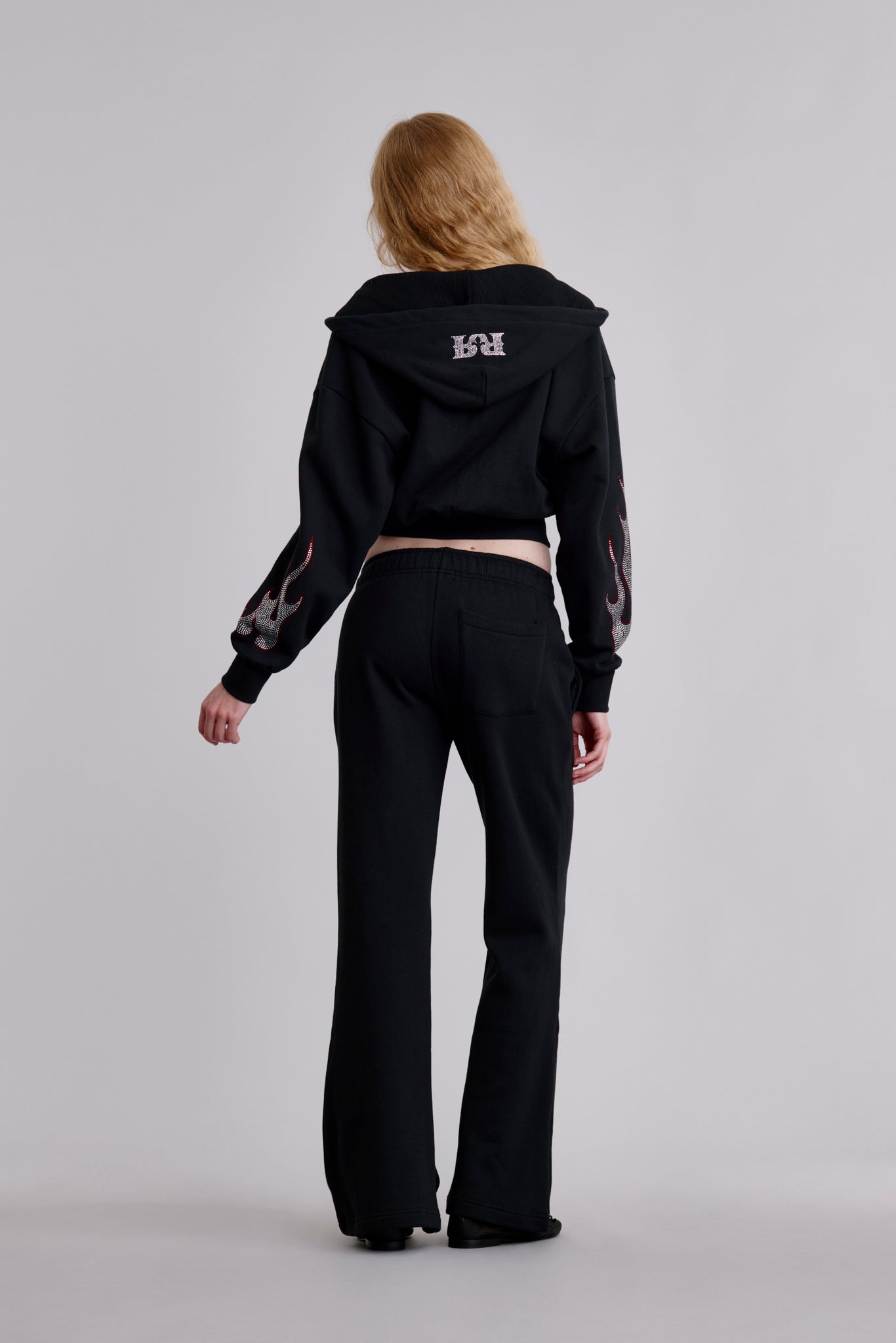 Chrome Flame Loose Cropped Hoodie | Black | Rock Revival