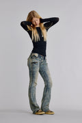 Kamil Super Low-Rise Moto Bootcut Jeans - Rock Revival®