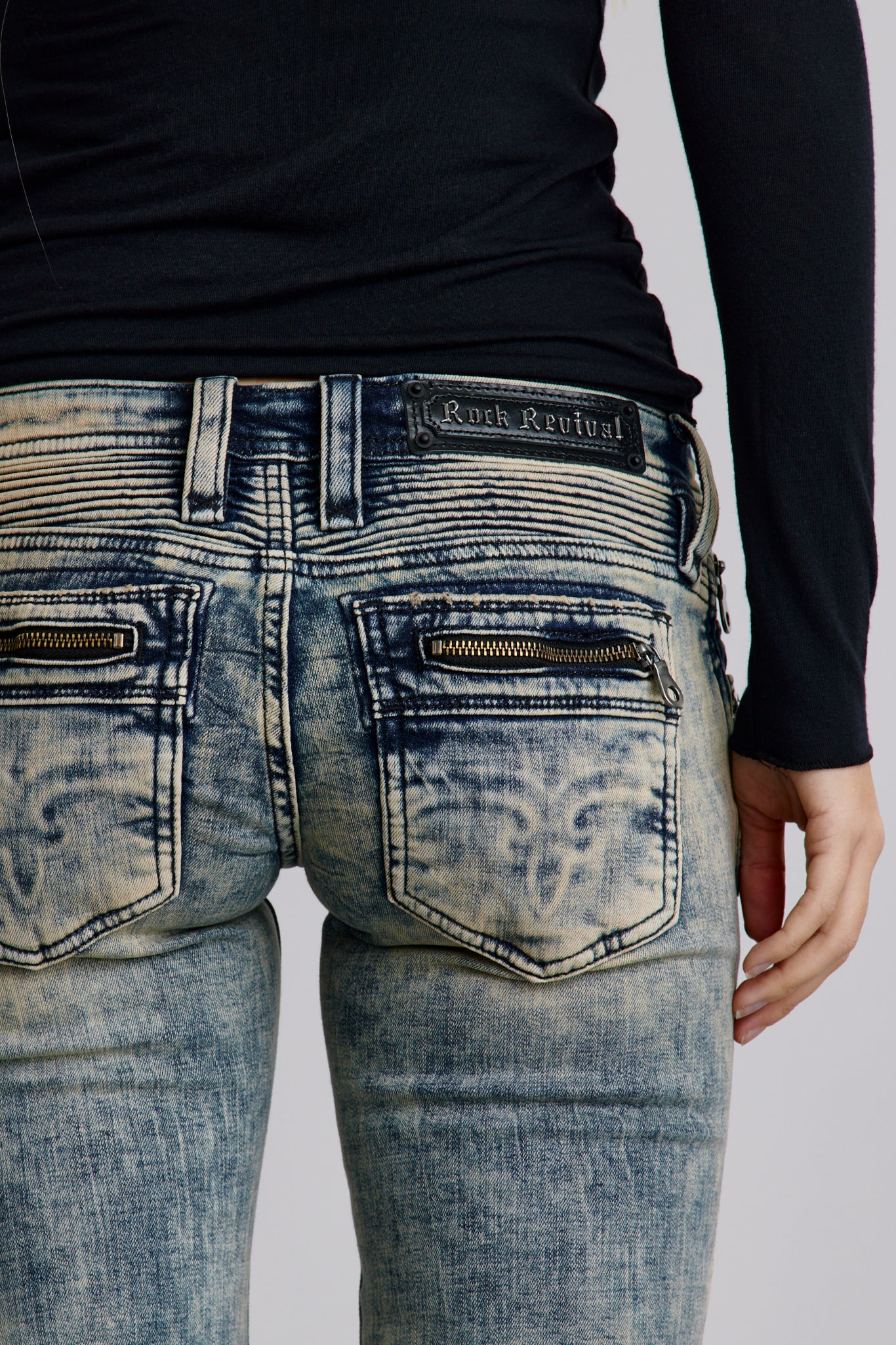 Kamil Super Low-Rise Moto Bootcut Jeans - Rock Revival®