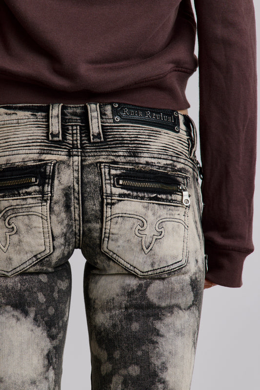 Kamil Super Low-Rise Moto Bootcut Jeans (4/30/26+UPCS+STOCK) - Rock Revival®