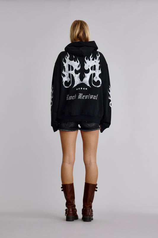 Inferno Crest Hoodie in Black(WOMENS) - Rock Revival®