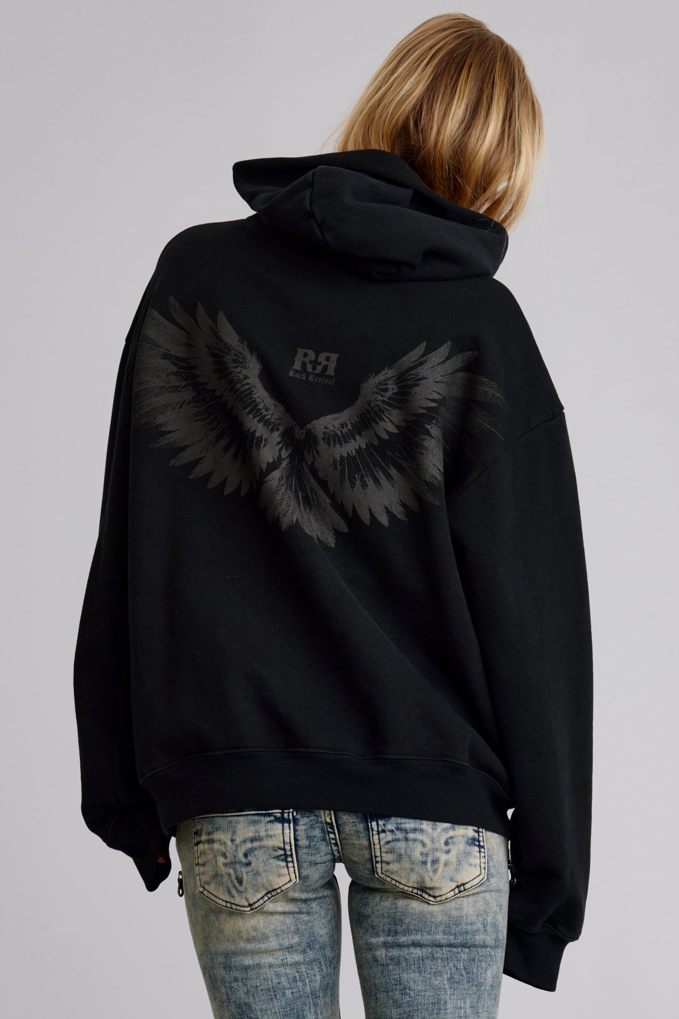 Soundwave Hoodie in Black-Grey (Women's) - Rock Revival®