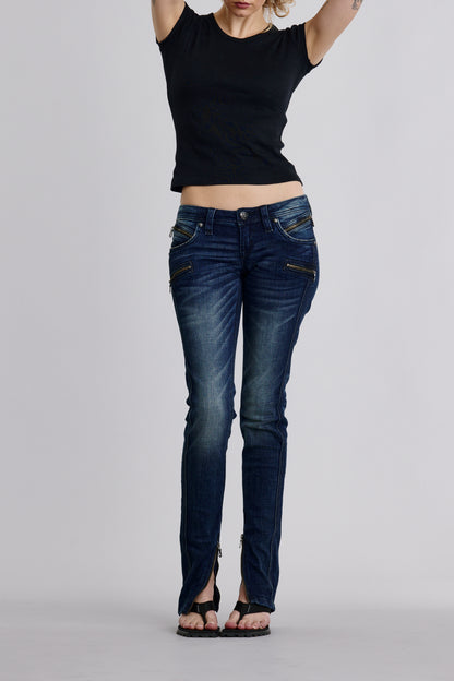 Camille Super Low-Rise Moto Skinny Jeans