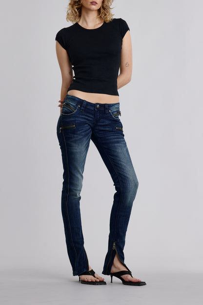 Camille Super Low-Rise Moto Skinny Jeans