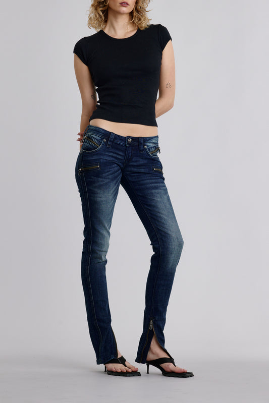 Camille Super Low-Rise Moto Skinny Jeans
