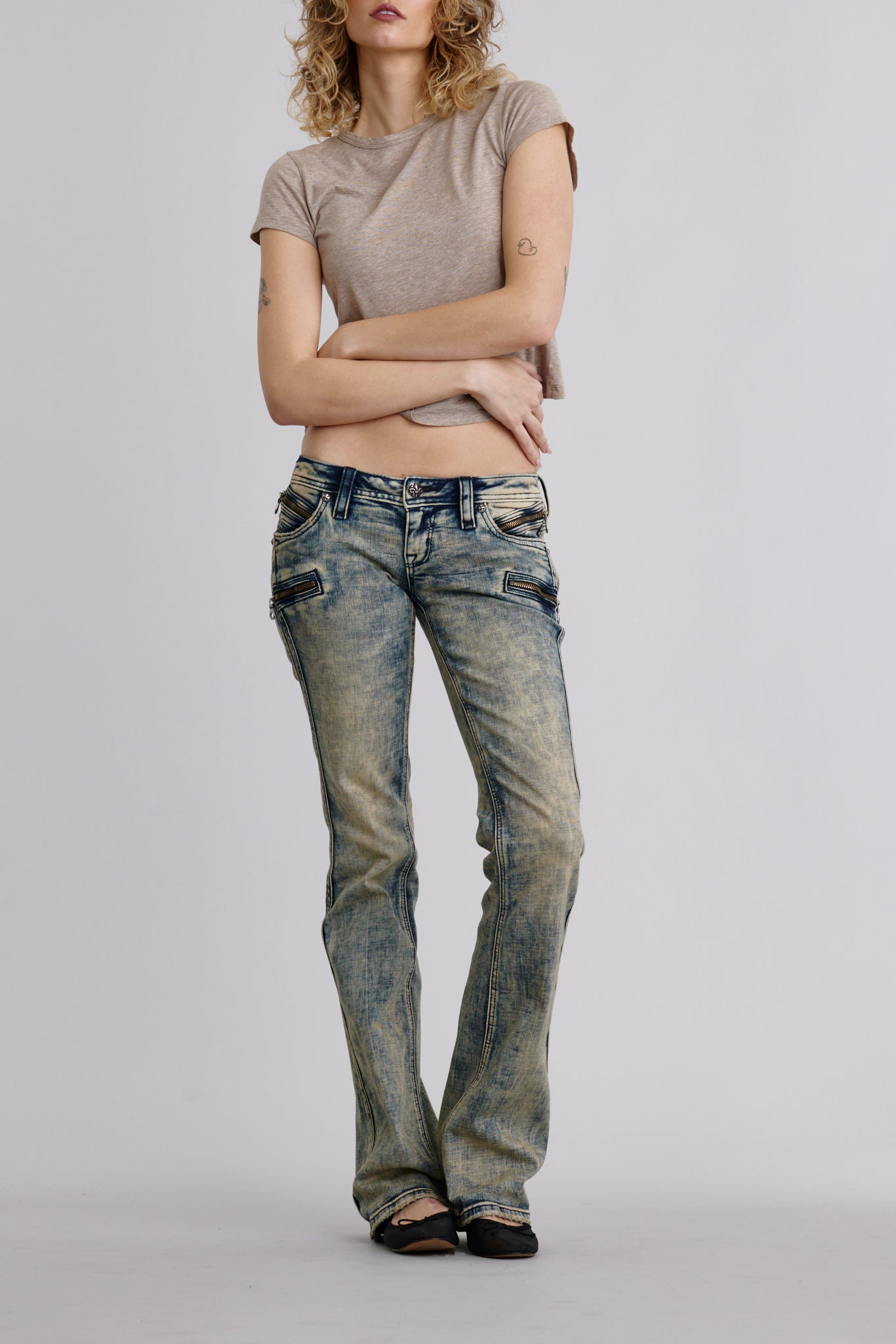 Kamil Super Low-Rise Moto Bootcut Jeans in Phantom – Rock Revival®