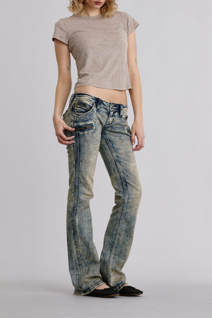Kamil Super Low-Rise Moto Bootcut Jeans