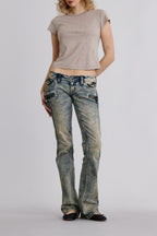Kamil Super Low-Rise Moto Bootcut Jeans - Rock Revival®